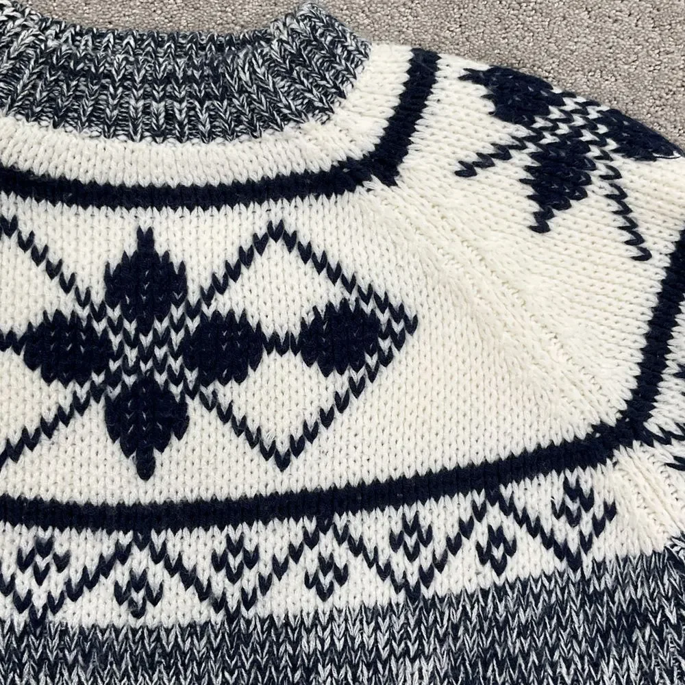 National Sweater Mens L Navy White Geometric Nordic Fair Isle Ski Acrylic VTG‎